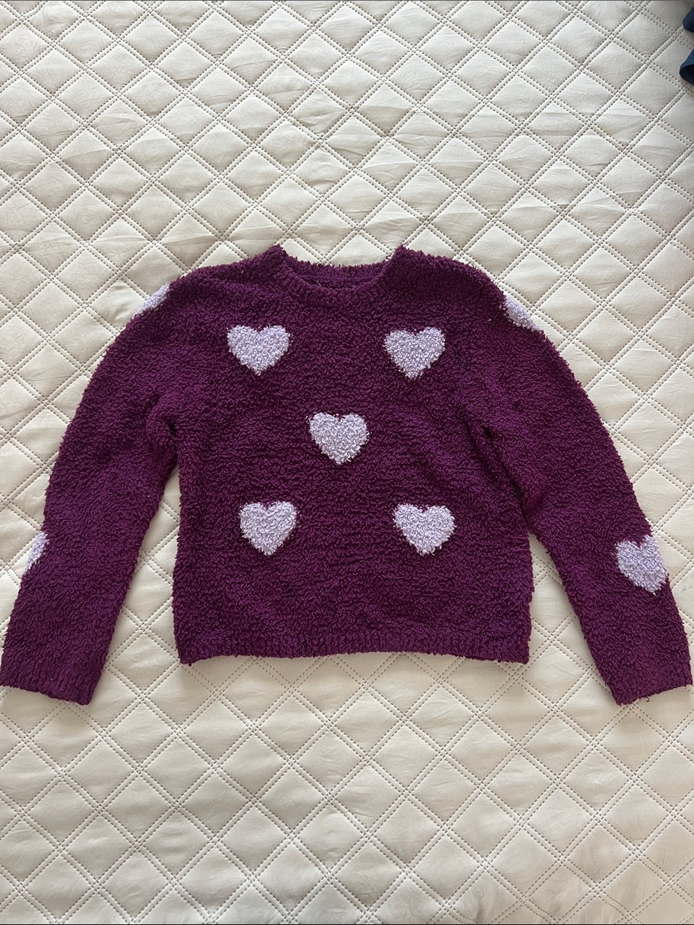 Cozy Purple Heart Plush Sweater - Girls